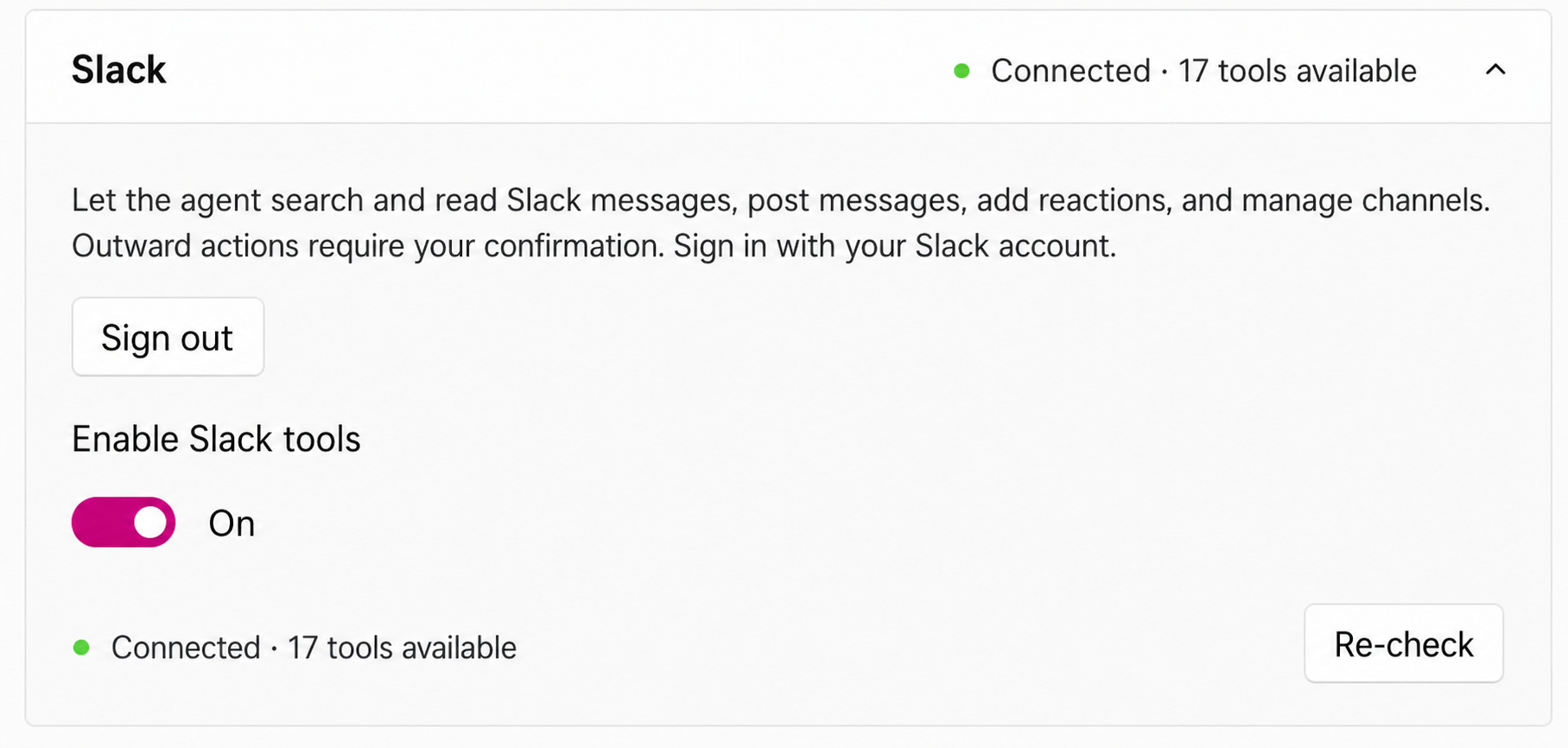 Connected Slack connector in Haruno